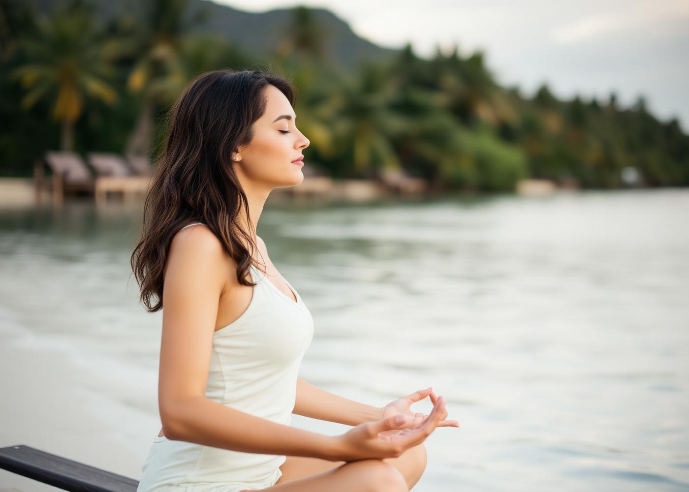 Meditación al amanecer junto al mar